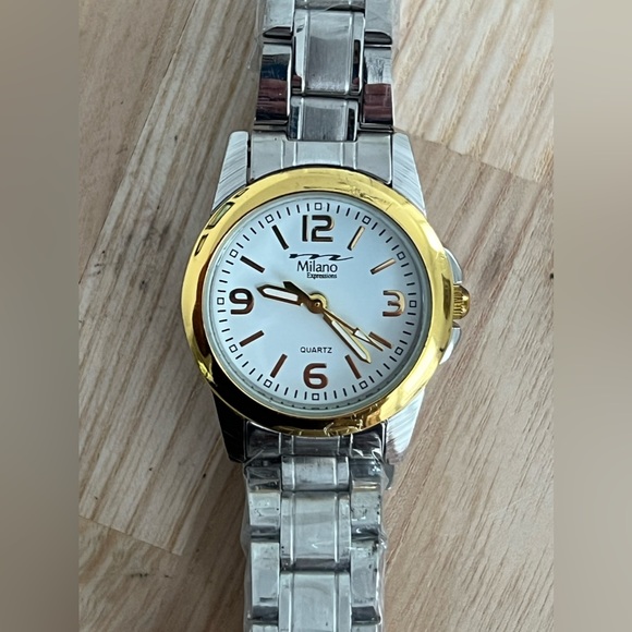 Milano Expressions Ladies Watch Stainless Bracelet White Dial Gold Tone Hands - Picture 3 of 11